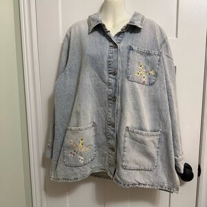 Women's Blue Jean Jacket with Floral Accents